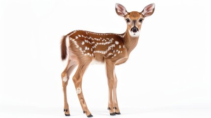 Cute Baby Deer Fawn Standing on White Background, Generative AI