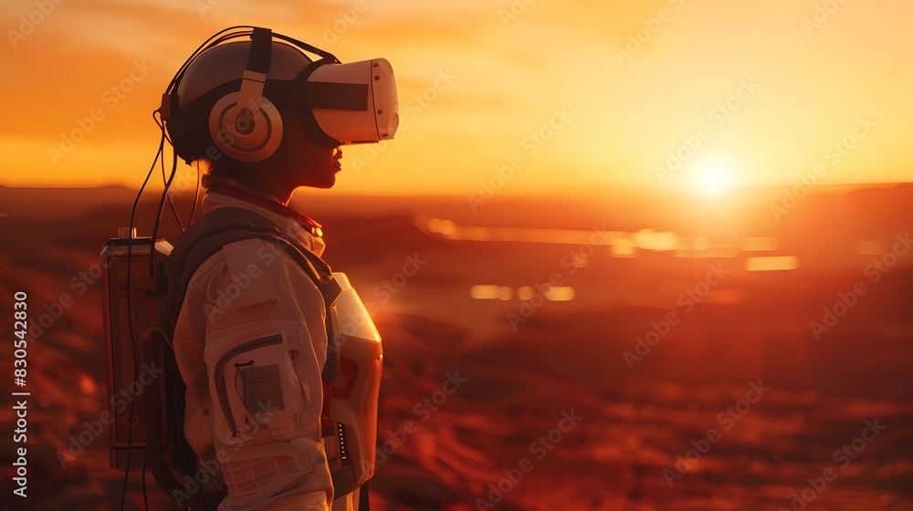 Poster virtual reality space program allows users to walk on the surface of mars a digital innovations conc