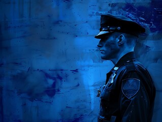 Officer with thin blue line background in high resolution