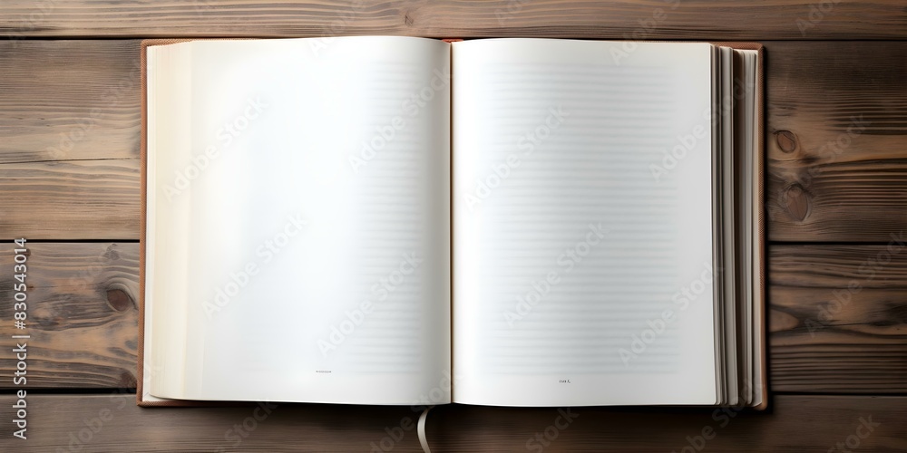 Poster top-down view of an empty book on a table. concept top-down photography, empty book, table setting, 