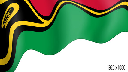 Fototapeta premium Vanuatu country flag realistic independence day background. Vanuatu commonwealth banner in motion waving, fluttering in wind. Festive patriotic HD format template for independence day