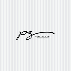 PZ Simple Signature Logo - Handwritten Vector Template for P and Z Logo