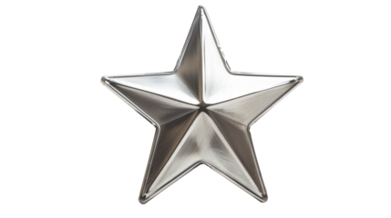 chrome silver metal star isolated on transparent background, star cut out 