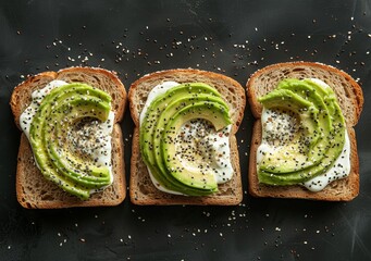 Healthy Breakfast Toast with Avocado and Yogurt Generative AI