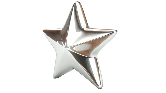 chrome silver metal star isolated on transparent background, star cut out 