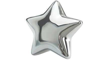 chrome silver metal star isolated on transparent background, star cut out 