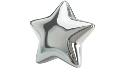 chrome silver metal star isolated on transparent background, star cut out 
