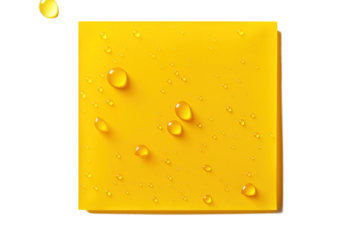 Illuminated Yellow Square With Sparkling Water Droplets on White or PNG Transparent Background.
