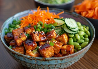 Healthy Poke Bowl with Tempeh and Vegetables for Fitness Enthusiasts Generative AI