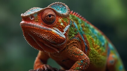 Obraz premium portrait of a green iguana relaxing on a tree trunk