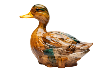 The Serene Glass Duck Gazing At The Horizon on White or PNG Transparent Background.