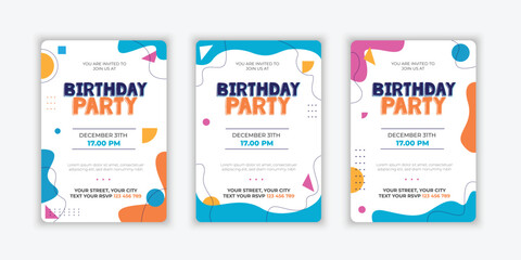 Set Hand drawn abstract shapes birthday invitation template