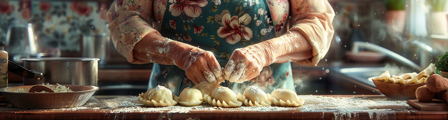 Polish pierogi of various kinds. AI generative.