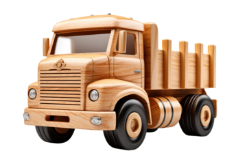 Rolling Through the Forest: A Wooden Dump Truck Adventure on White or PNG Transparent Background.