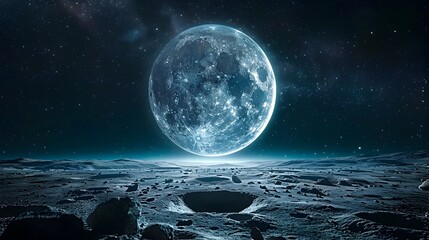 Majestic Lunar Landscape Reflecting on Tranquil Cosmic Ocean