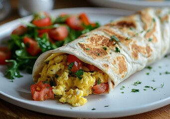Fresh Wrap with Scrambled Eggs and Salad for Healthy Meal Generative AI