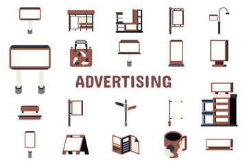 Advertising Flat Vector Illustration Icon Sticker Set Design Materials