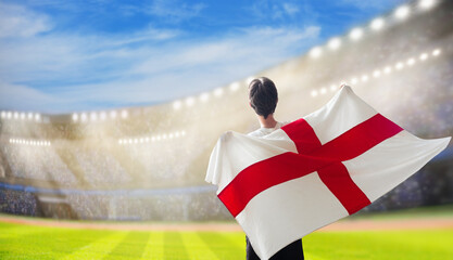England football team supporter on stadium.