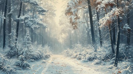 Winter forest walk in a beautiful landscape view