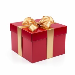 Red gift box with gold ribbon isolated on white background. Generative AI