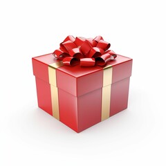 Obraz premium Red gift box with gold ribbon isolated on white background. Generative AI