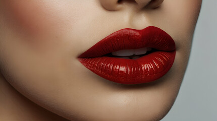 Fototapeta premium Lips with red lipstick color