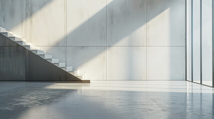 Under the sunlight, the internal structure, space, stairs, and floor of modern buildings