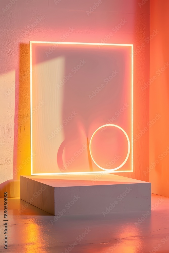 Poster empty space for product display or presentation. white neon light frame backdrop design advertising 