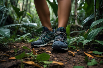 A close up of sport shoes in jungle