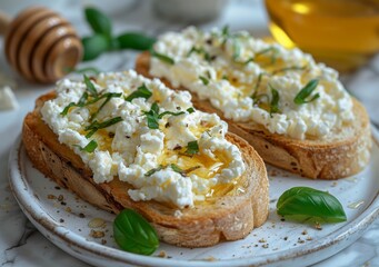 Delicious Brunch Setup with Goat Cheese and Honey Generative AI