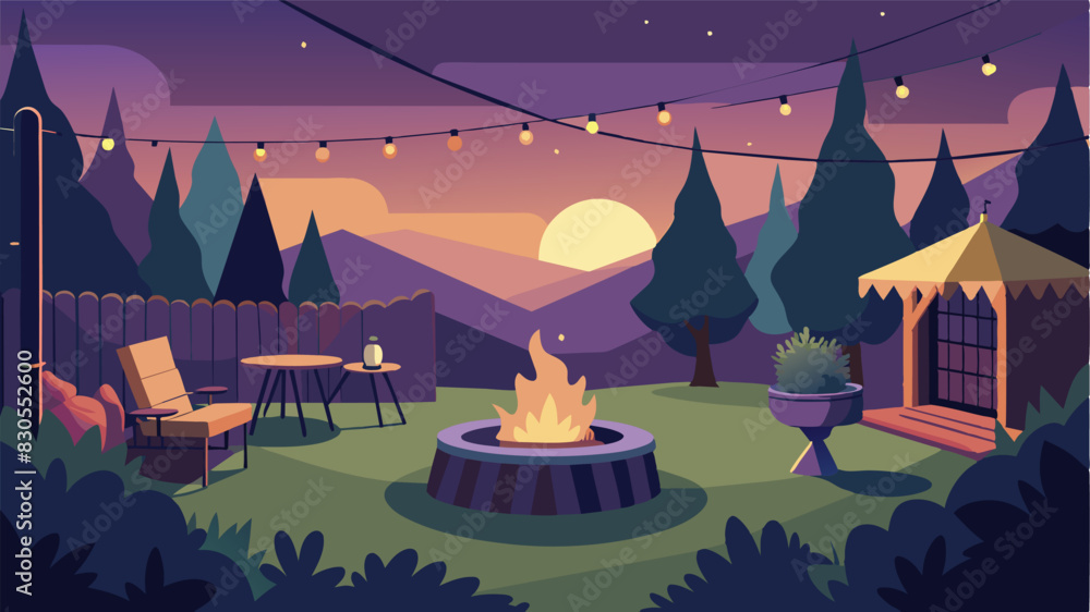 Poster as the sun sets the garden transforms into a cozy and intimate gathering space with string lights hu
