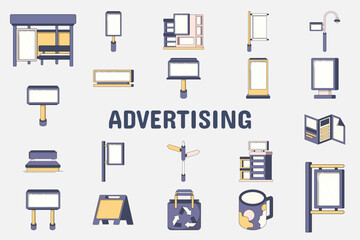 Advertising Lineal Color Vector Illustration Icon Sticker Set Design Materials
