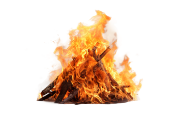 Dancing Flames: A Stack of Wooden Logs Embracing the Fire on White or PNG Transparent Background.