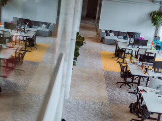 Empty modern glass startup office the space exudes a sleek and innovative atmosphere, ready to be filled with the potential of entrepreneurial endeavors
