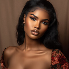 Naklejka premium Portrait of a beautiful woman brown skin african american woman fashion model