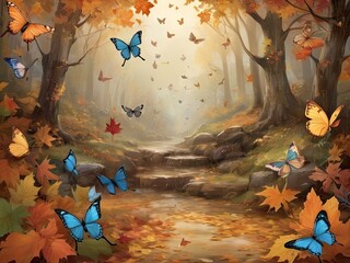 Enchanting Fall Foliage with Whimsical Creatures