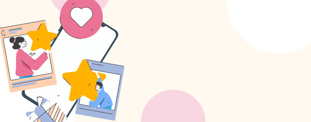 Virtual characters social communication concept business flat vector hand drawn illustration
