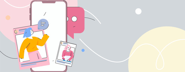 Virtual characters social communication concept business flat vector hand drawn illustration
