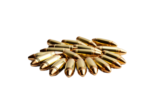 A Tower of War: A Pyramid of Bullet Shells on White or PNG Transparent Background.