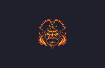 Angry pirates head with flames onfire design vector illustration