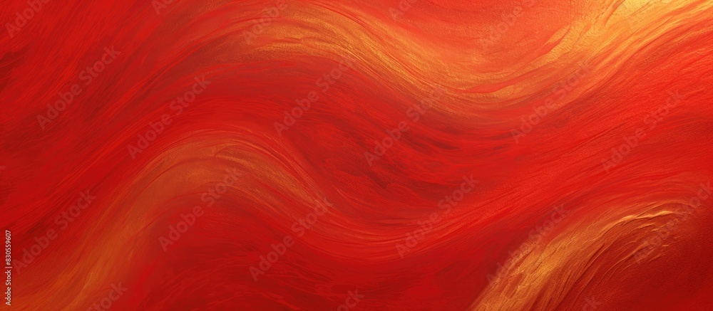 Poster red background with an abstract rough seamless pattern of golden acrylic copy space image