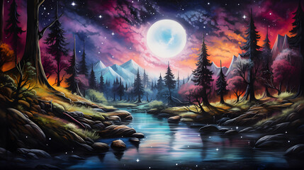 Obraz premium Digital trippy water painting of nature graphics poster background