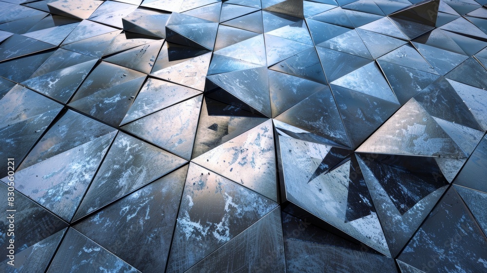 Poster solar panels arranged in geometric patterns creating a visually striking display.