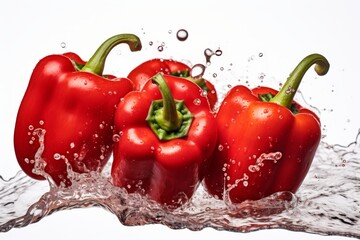 Fresh red bell pepper with water droplets, isolated organic vegetable on white background - Powered by Adobe