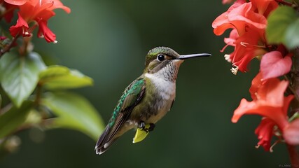 Fototapeta premium A rare photo of a medium-sized, elusive, and shy hummingbird. This bird can be identified by its very noisy voice.