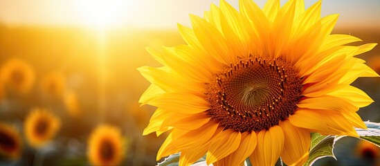 A close up shot of a radiant sunflower in full bloom with a vibrant solar flare in the background Ample space for copy or text