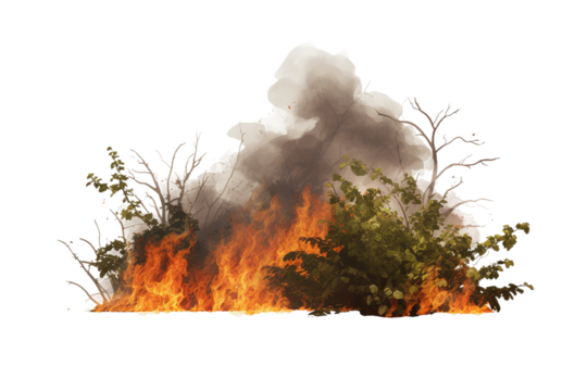 Inferno Devouring the Forest on White or PNG Transparent Background.