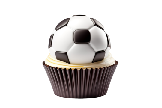 SweeTreat Goal: A Cupcake With a Soccer Ball Decoration on White or PNG Transparent Background.
