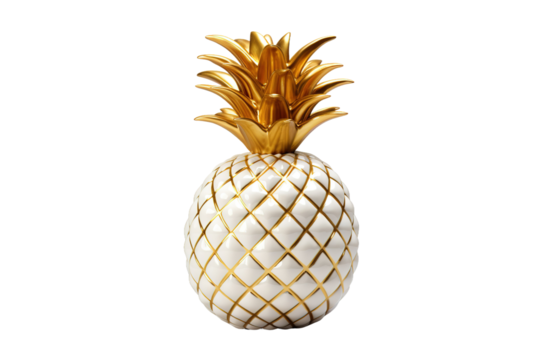 Gilded Pineapple Elegance on White or PNG Transparent Background.