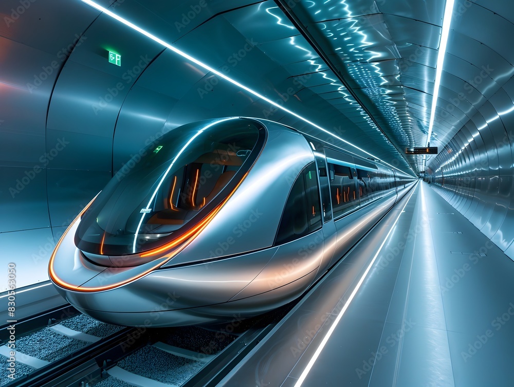 Aufkleber high speed hyperloop station with passengers boarding a pod for rapid transit modern technology conc